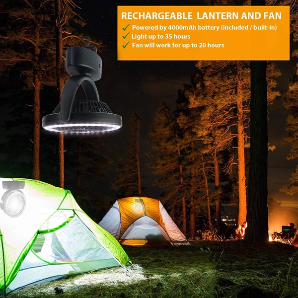 Portable Camping Fan With Led Lantern