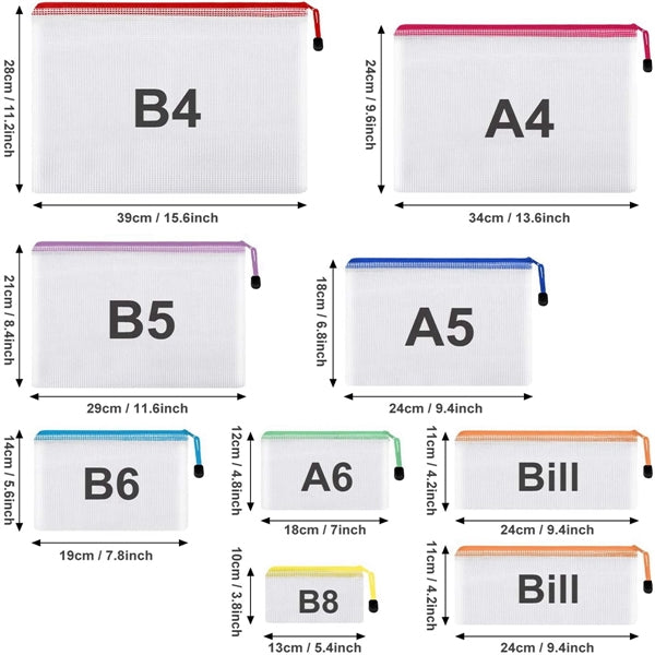 Mesh Zipper Pouch For B4, B5, A4, B6, A5, A6, B8 Size,