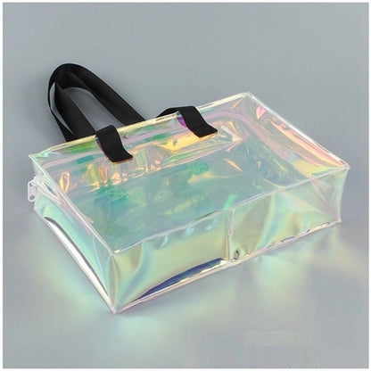 Holographic Rainbow Shopping Bag With Zipper (10X4X8 In)