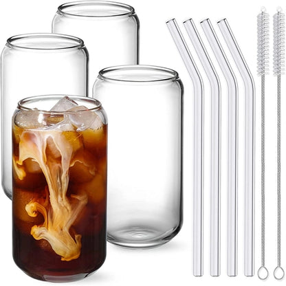 16Oz Can Shaped Glass Cup With Straw Lid