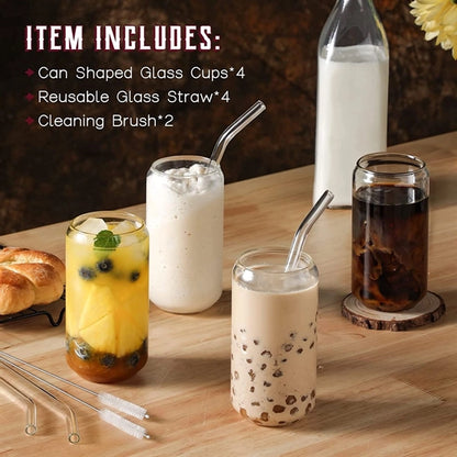 16Oz Can Shaped Glass Cup With Straw Lid