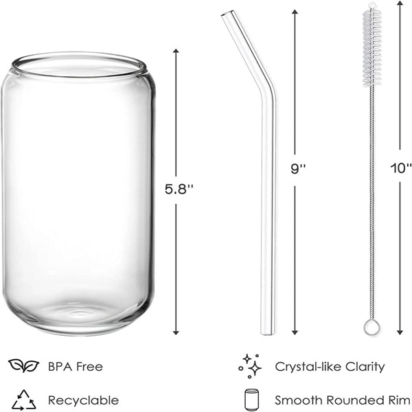 16Oz Can Shaped Glass Cup With Straw Lid