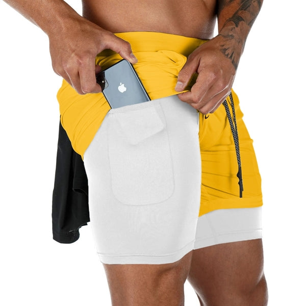 Men 2 In 1 Double-Deck Quick Dry Gym Sports Camo Shorts