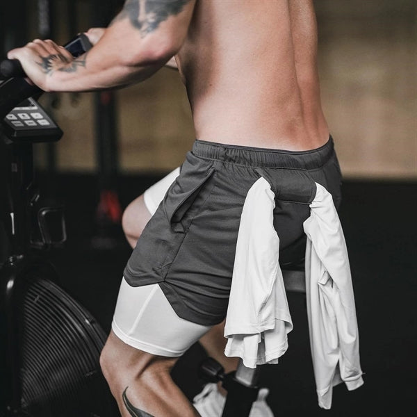 Men 2 In 1 Double-Deck Quick Dry Gym Sports Camo Shorts