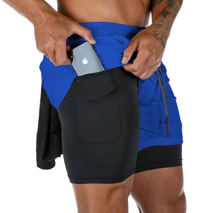 Men 2 In 1 Double-Deck Quick Dry Gym Sports Camo Shorts
