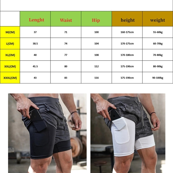Men 2 In 1 Double-Deck Quick Dry Gym Sports Camo Shorts