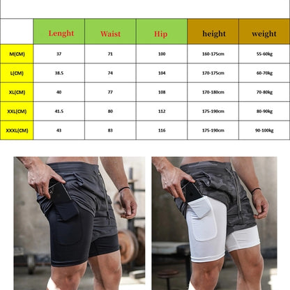 Men 2 In 1 Double-Deck Quick Dry Gym Sports Camo Shorts