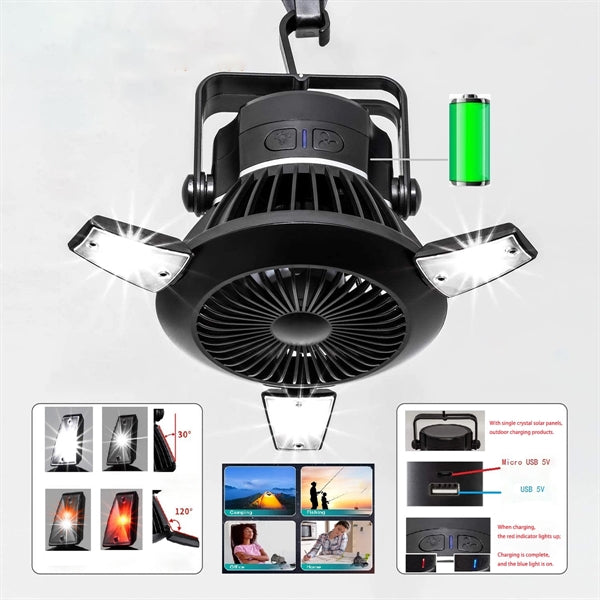Solar Camping Fan With Led Lights
