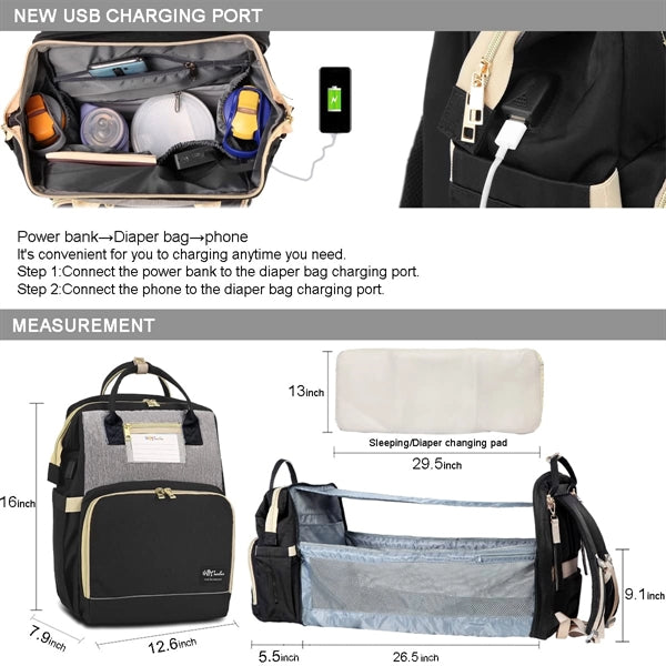 3 Insulated Bottle Warmer Diaper Bag With Usb Charge Port