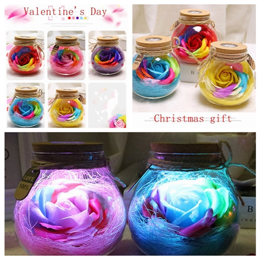 Preserved Real Roses Colorful Mood Light Wishing Bottle