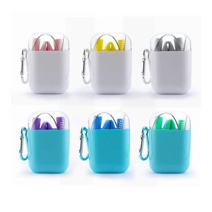 Portable Folding Straw Set Straight Silicone With Brush