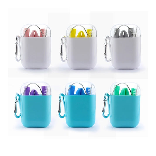 Portable Folding Straw Set Straight Silicone With Brush