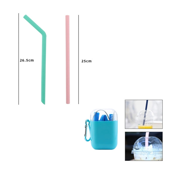 Portable Folding Straw Set Straight Silicone With Brush