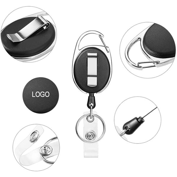 Retractable ID Card Holder Carabiner Badge Reel with Clip
