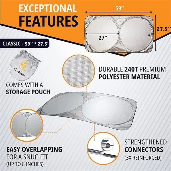 Car Windshield Sun Shade With Storage Pouch