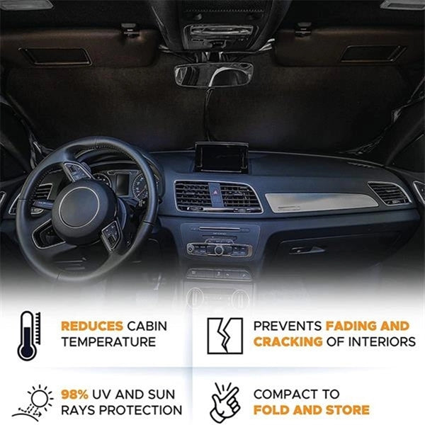 Car Windshield Sun Shade With Storage Pouch