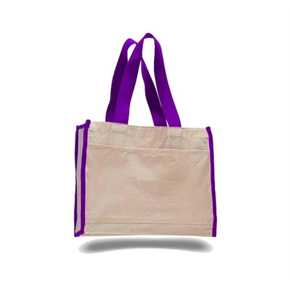 Heavy Canvas Tote Bag w/ Gusset & Colored Trim  (14x12x5.25)