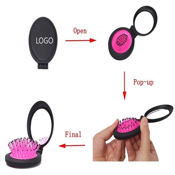 Travel Folding Hair Comb With Mirror