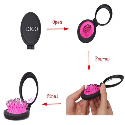 Travel Folding Hair Comb With Mirror