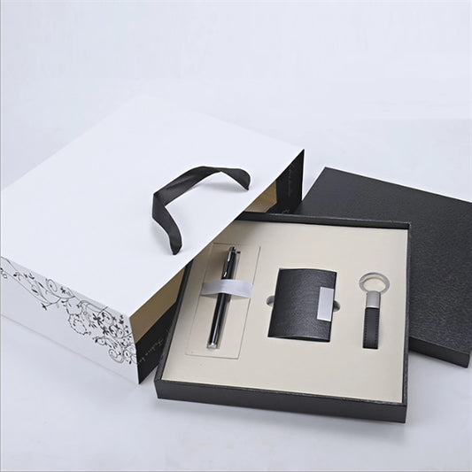 Wooden Gift Box Set Leather Keyring Card Holder