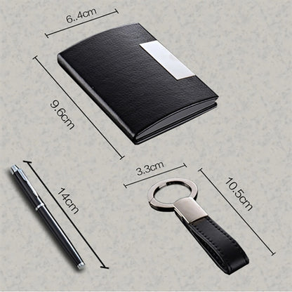 Wooden Gift Box Set Leather Keyring Card Holder