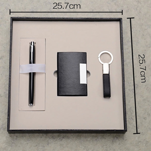 Wooden Gift Box Set Leather Keyring Card Holder