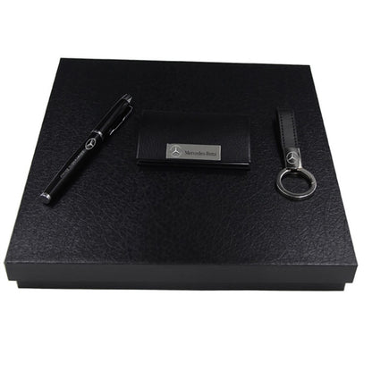 Wooden Gift Box Set Leather Keyring Card Holder