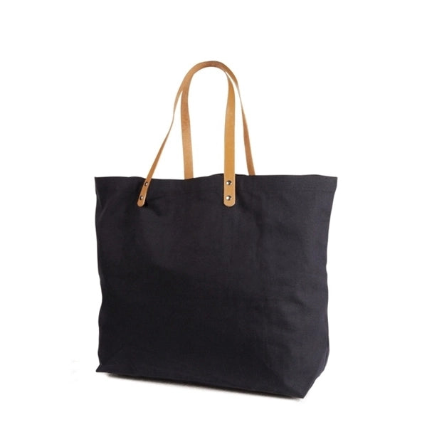 10 Oz. Cotton Shopping / Beach Tote Bag With Leather Handles