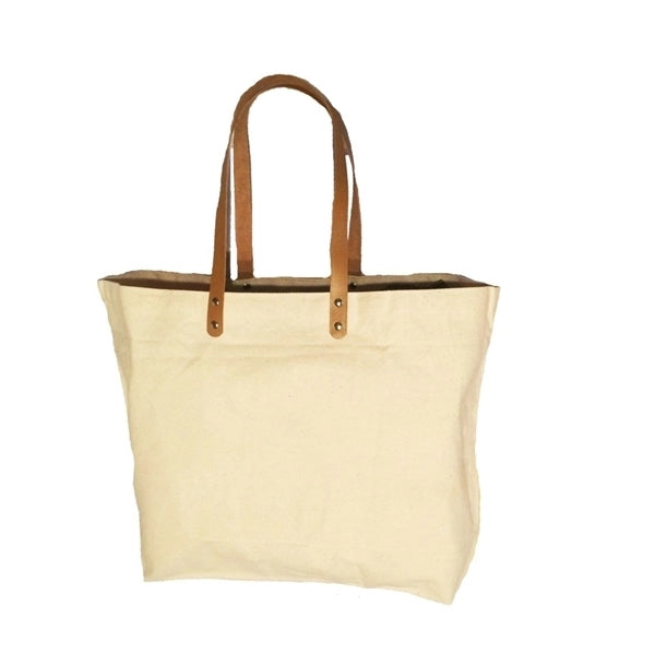 10 Oz. Cotton Shopping / Beach Tote Bag With Leather Handles