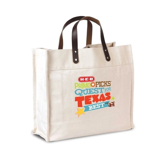 Cotton Canvas Tote Bag With Leather Handles (15 x 13 x 5)