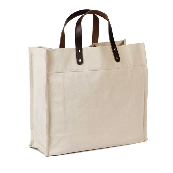 Cotton Canvas Tote Bag With Leather Handles (15 x 13 x 5)