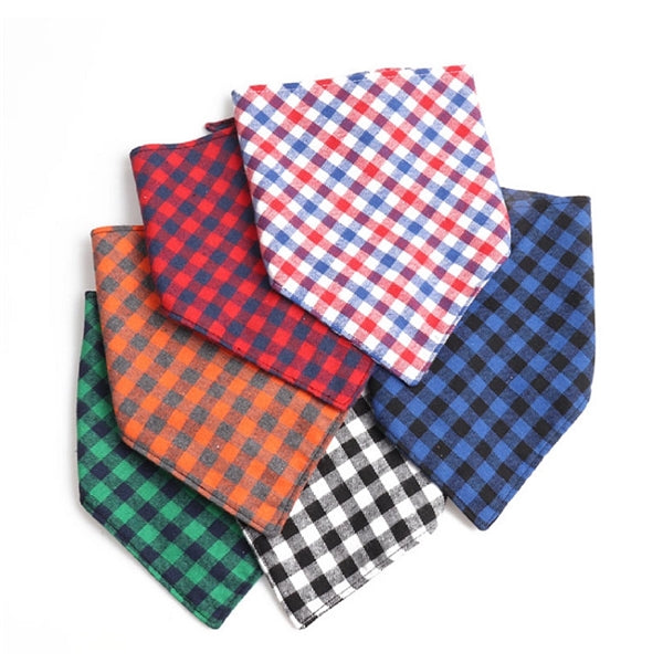 Plaid Dog Bandana Cotton Handkerchief Triangle Pets Scarf
