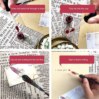 Glass Dip Pen Handmade Ink Set Crystal Calligraphy Drawing