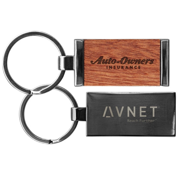 Grafton Gunmetal & Wood Rectangular Key Chain
