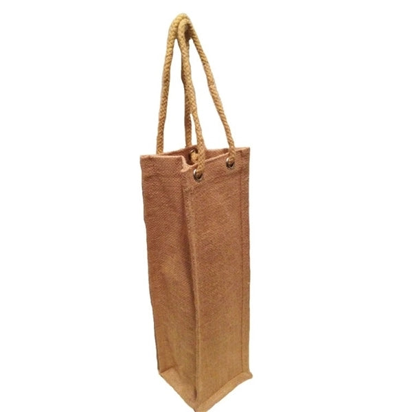 Jute Wine Bag with Rope Handles For One Bottle (4 x 14 x 4)