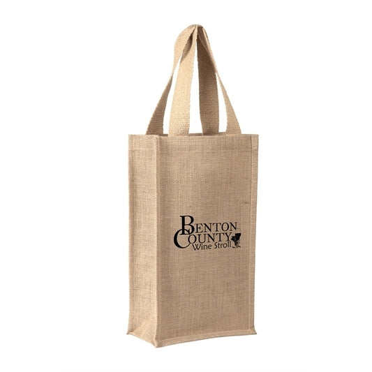 Jute 2 Bottle Wine Bag w/ Cotton Webbed Handles (8 x 14 x 4)