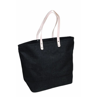 Jute Tote Bag w/ Leather Handles/Zipper Closure & Pocket (L)