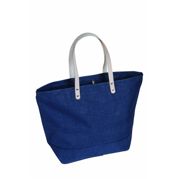 Jute Tote Bag w/ Leather Handles/Zipper Closure & Pocket (L)