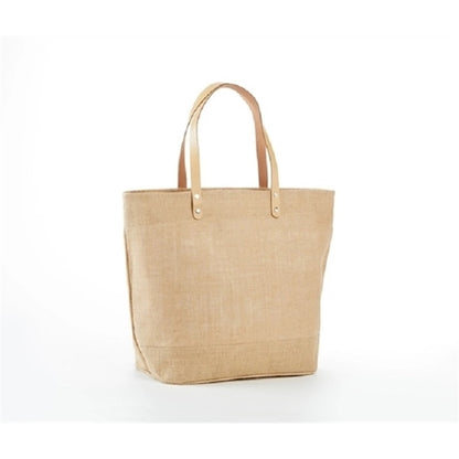 Jute Tote Bag w/ Leather Handles/Zipper Closure & Pocket (L)