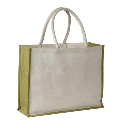 Jute Shopping Tote with Cotton Web Handle and Inside Pocket