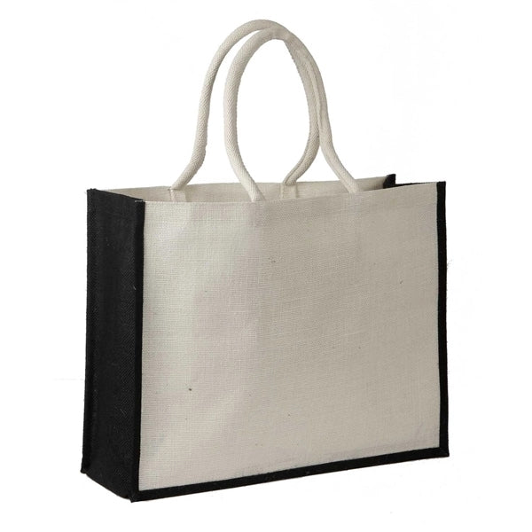 Jute Shopping Tote with Cotton Web Handle and Inside Pocket