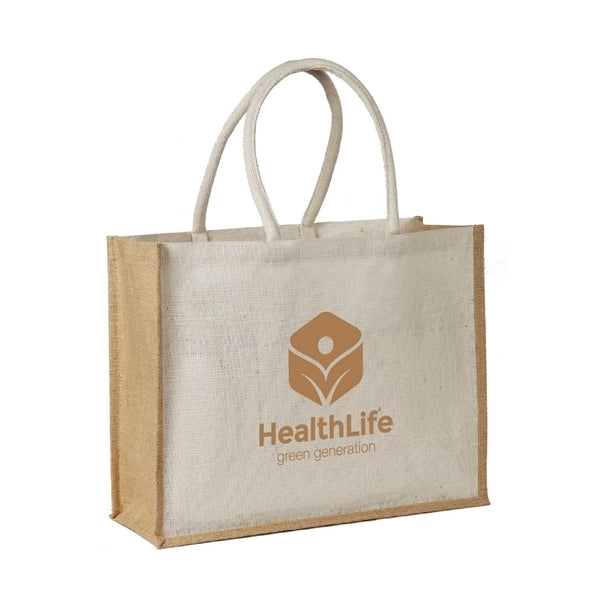 Jute Shopping Tote with Cotton Web Handle and Inside Pocket