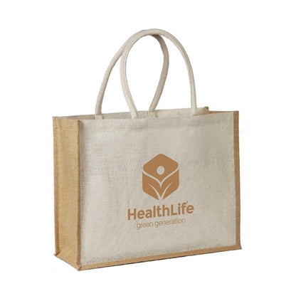 Jute Shopping Tote with Cotton Web Handle and Inside Pocket