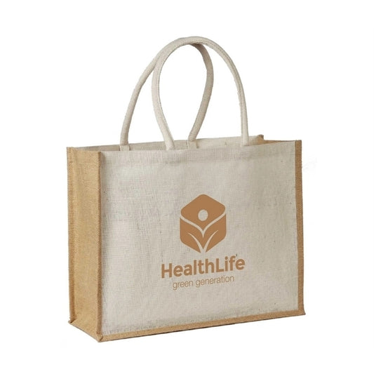 Jute Shopping Tote with Cotton Web Handle and Inside Pocket