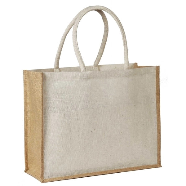 Jute Shopping Tote with Cotton Web Handle and Inside Pocket