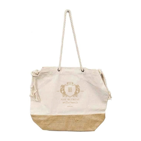 Two Tone Jute/Cotton Drawstring Tote Bag (19 x 15.5 x 6)