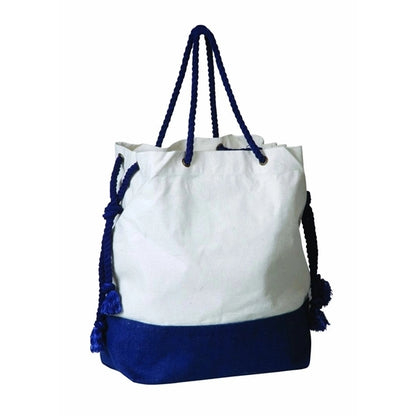 Two Tone Jute/Cotton Drawstring Tote Bag (19 x 15.5 x 6)