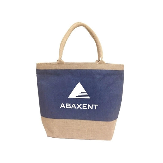 Two Tone Jute Beach Tote with Cotton Webbed Handles & Zipper