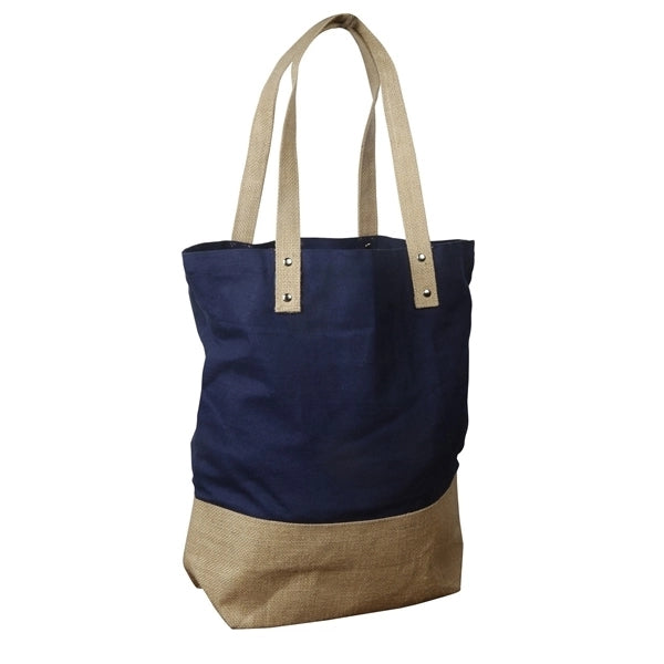 Cotton Tote Bag with Jute Trim & Handles (16 x 16 x 5.5)
