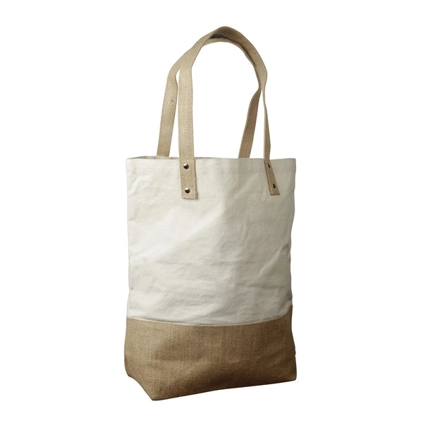 Cotton Tote Bag with Jute Trim & Handles (16 x 16 x 5.5)